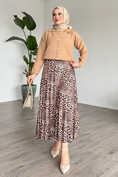 InStyle Leopar Desenli Piliseli Bej Etek