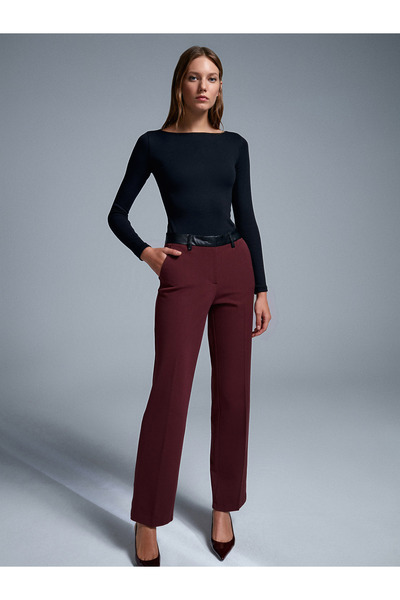 Dilvin 71603 Burgundy Faux Leather Trousers