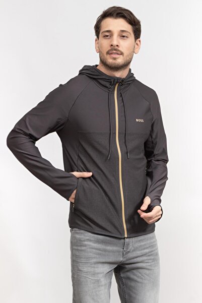BOSS Regular Fit Yansıtıcı Desenli Aktif Streç Fermuarlı Kapüşonlu Sweat Erkek SWEAT 50493465 027