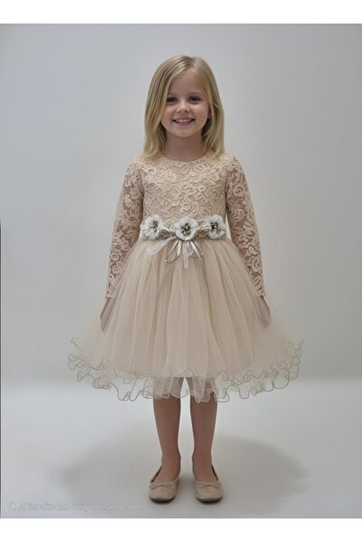 Şenkız Κοριτσίστικο φόρεμα γενεθλίων με μακρυμάνικο τούλι πριγκίπισσας για γάμο