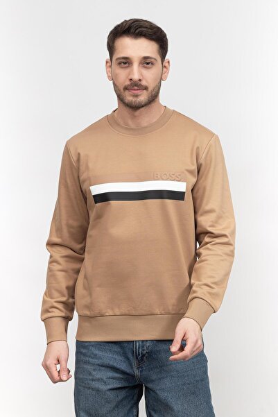 BOSS Erkek Marka Logolu Yuvarlak Yaka Uzun Kollu Kahverengi Sweatshirt 505014...