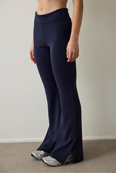 Penti Lacivert Yüksek Bel Paçası Yırtmaçlı İspanyol Paça Tayt