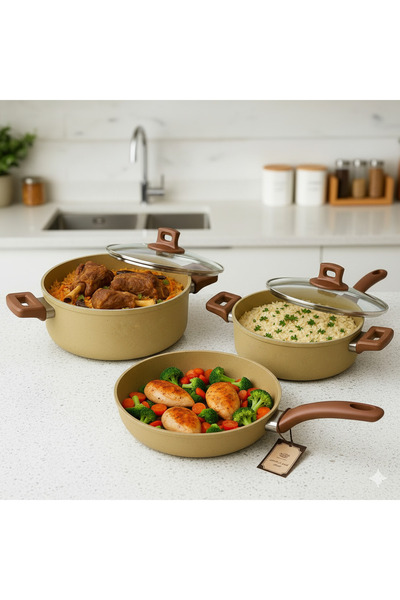 Generic Granite Cookware set (Pot with Lid 24 cm + Pot with Lid 26 cm + Fry Pan 26 cm) Non-Stick