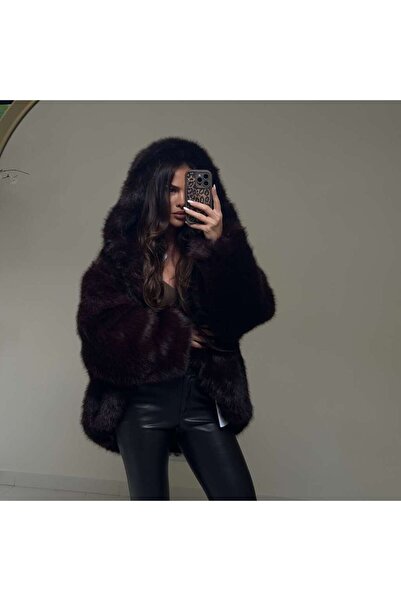 MONNET MODA Brown Fur Coat with Hood