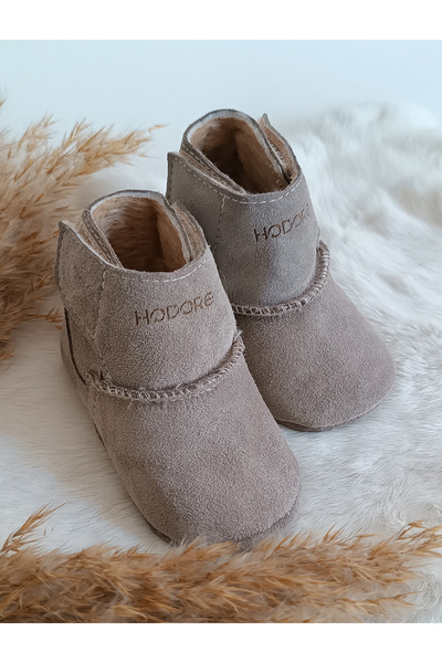 Hodore Lucca Gray Genuine Leather Baby Boots with Fur Inside