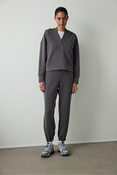 Penti Antrasit Kapüşonlu Modal Crop Sweatshirt