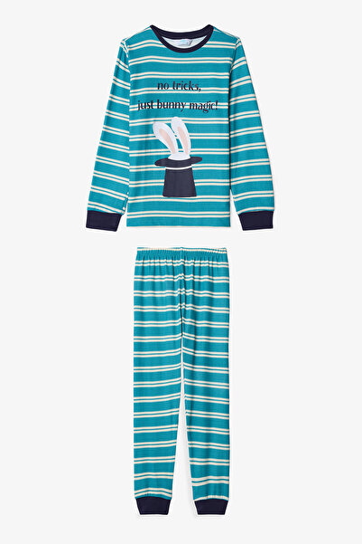 Penti Kırık Beyaz Erkek Çocuk Magic Çizgili Pijama Takımı