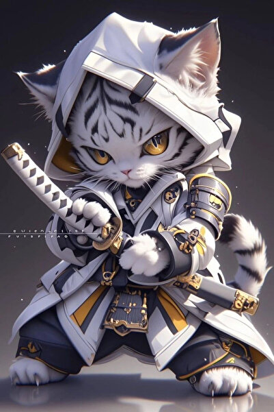 aydın garage Samuray Kedi Kapı Direk Kaplama Folyosu BASKILI STİCKER Sağ-Sol 2 Adet 22*50 CM