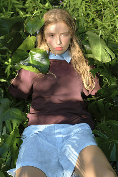 Penti Kahverengi Çiçek Desenli Yakalı Oversize Sweatshirt - Inspired by Flora