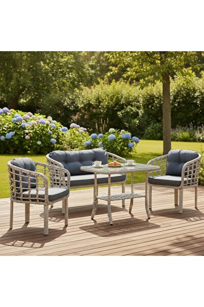 Tu Tienda KARTEPE 2 1 1 RATTAN BAHÇE BALKON TAKIMI,BAL KÖPÜĞÜ RATTAN/KOYU GRİ KUMAŞ