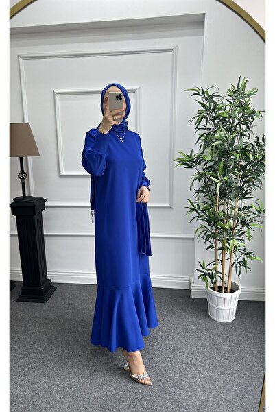 Nisa Nalbantoğlu Φόρεμα Crepe Invitation - Μπλε Πέτρινη Ζώνη, Πίσω Φερμουάρ