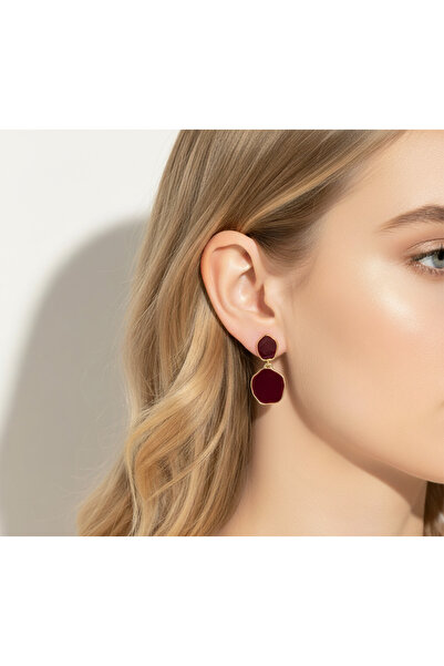 Candy Nuveria Bordo Mineli Sallantılı Küpe