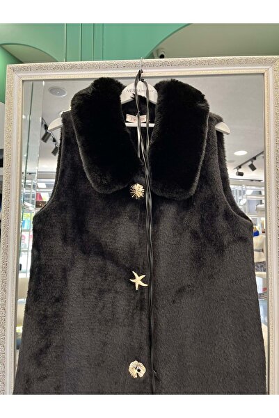 MERAM BUTİK Vatkatex Fur Angora Vest - Black - 1