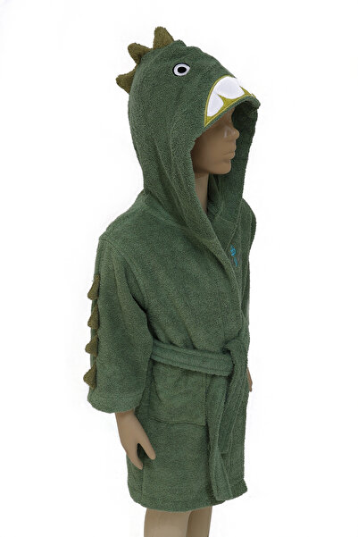 AİRYCOT 100% Cotton Kids Bathrobe Green Dinosaur