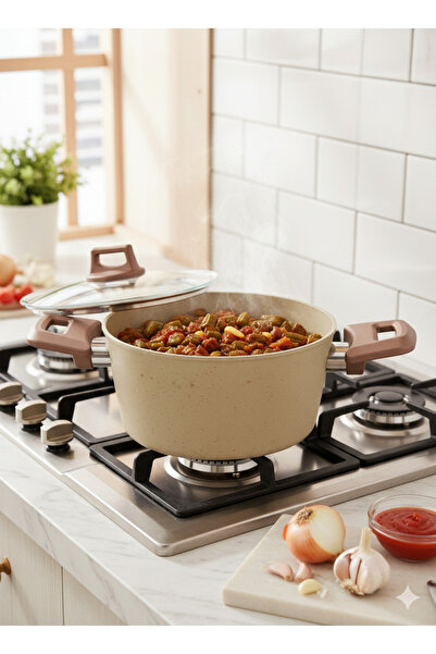 Generic Granite Pot 20cm Non-Stick Glass Cover Turkish