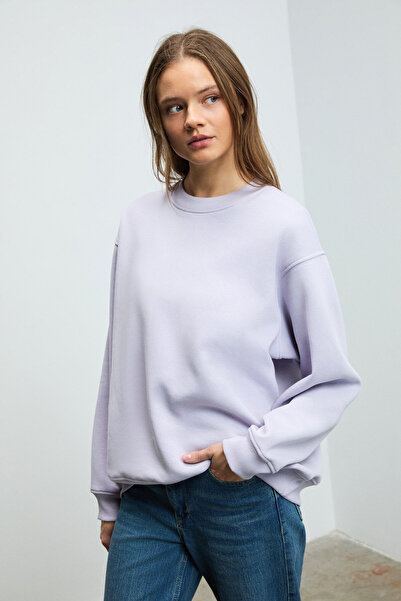 GRIMELANGE Γυναικείο Φούτερ KARIUS από Οργανικό Βαμβάκι, Oversized , με Στρογγυλή Λαιμόκοψη και Λιλά Χρώμα