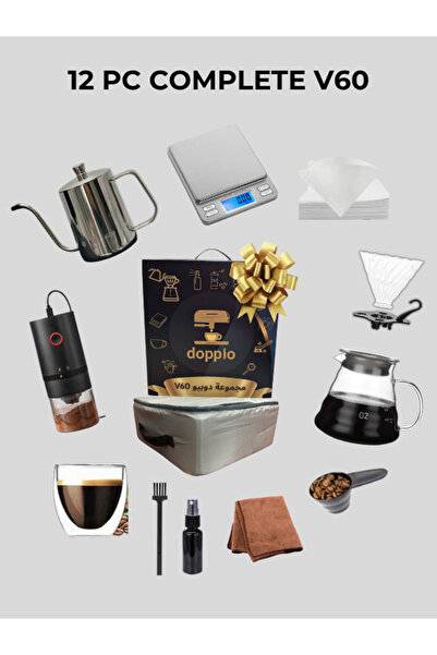 DOPPİO Doppio V60 Electric Pour Over Coffee Set – 12 Pc Set with Electric Grinder