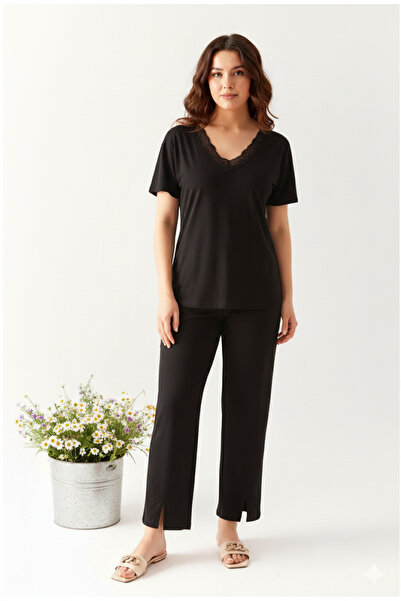 BAMBUTKİDS “Bamboo Fabric Plus Size Women's Lace Short Sleeve Pajama Set – Soft, Breathable, Stylish and