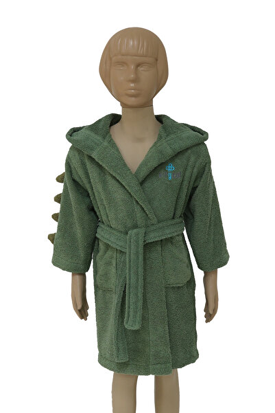 AİRYCOT 100% Cotton Kids Bathrobe Green Dinosaur