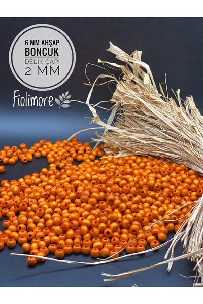 Fiolimore 6 mm Turuncu Ahşap Boncuk (25 Gram 175 Adet)Delik Çapı 2mm Makrome ...