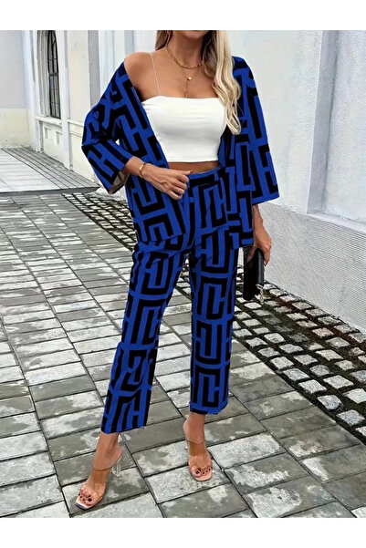 Modayakamoz Women's Long Sleeve Open Front Patterned Two Thread Jacket and Pa...