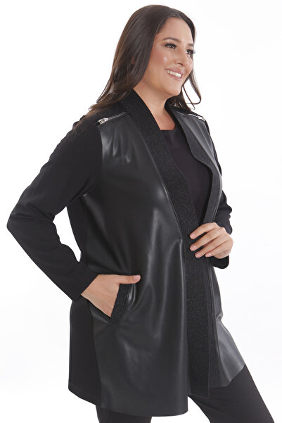 Metpoint Trend42plus Великий розмір Чорна куртка з блискавкою на плечі та трикотажною стрічкою