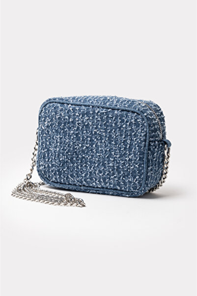 ICONE BAG Geantă de damă, geantă de denim și blugi cu detaliu curea cu lanț, geantă de umăr pentru femei, geantă de blugi vintage