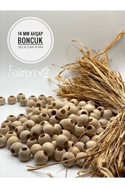 Fiolimore 14 mm Ham Ahşap Boncuk (50 Gr 60 Adet)Geniş Delik Çapı 6 mm Makrome...