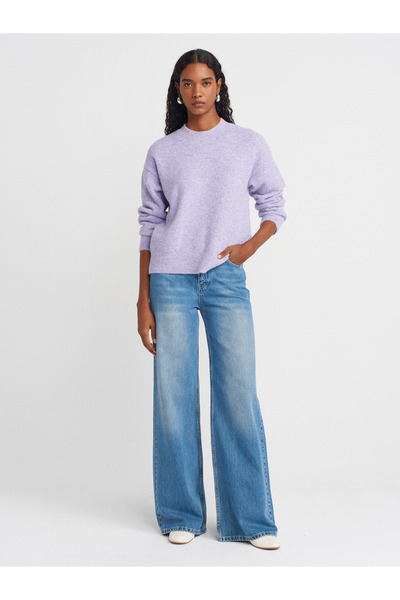 Dilvin 72036 Basic Geniş Wideleg Denim Pantolon-Mavi