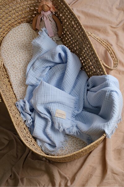 Bondberro Muslin Blanket & Blanket 4 Layers Fringed 100% Cotton Organic Oeko-Teks Certified 120 X 100 cm
