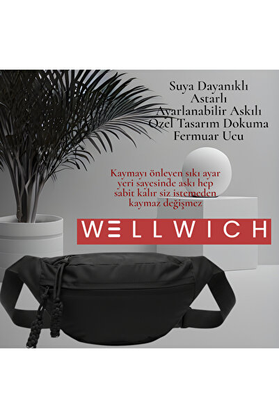 wellwich Siyah Çapraz Çanta Bel Çantası Spor Çantası Ultra Hafif Suya Dayanıklı