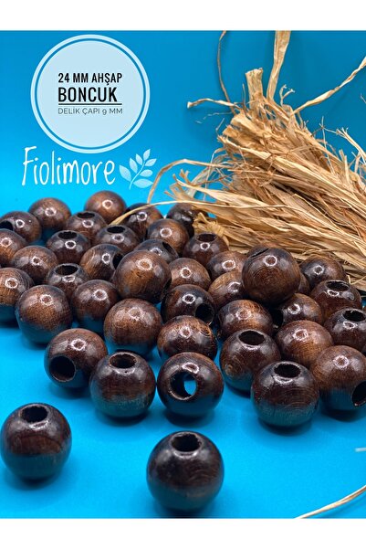 Fiolimore Καφέ ξύλινες χάντρες 24 mm (13 τεμ.) Στρογγυλή τσάντα μακραμέ Σχέδι...