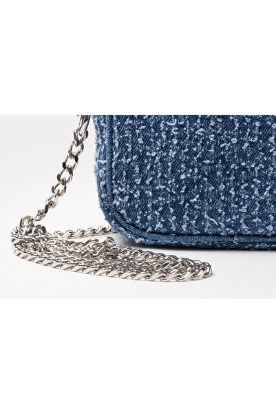 ICONE BAG Geantă de damă, geantă de denim și blugi cu detaliu curea cu lanț, geantă de umăr pentru femei, geantă de blugi vintage