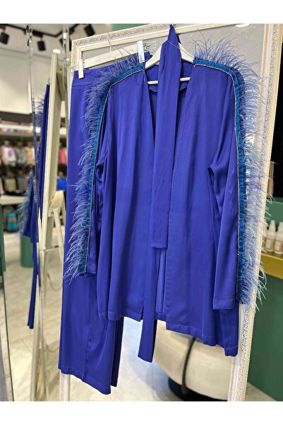MERAM BUTİK Lisa Feather Pants Set - Blue - 2