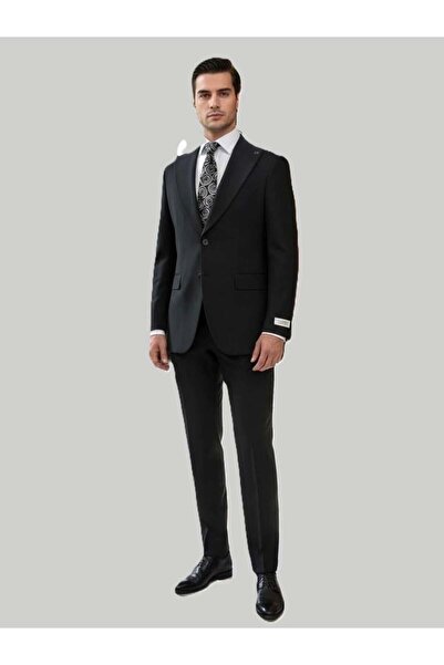 HERMOSE Modern Fit Kruvaze Siyah Takım Elbise