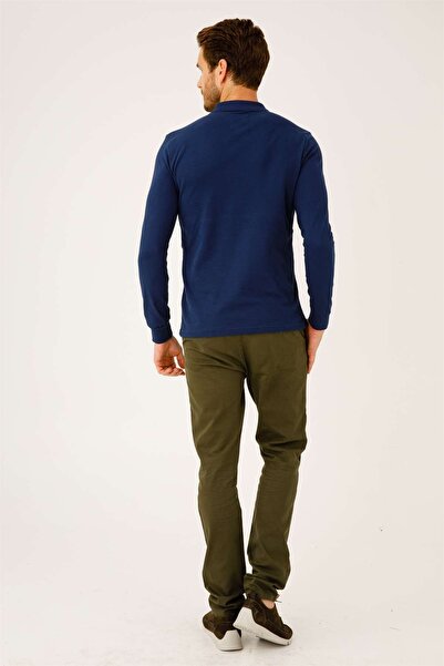 İgs Erkek İndigo Polo Yaka Düğmeli Sweatshirt
