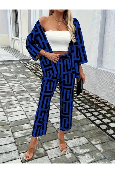 Modayakamoz Γυναικείο μακρυμάνικο μπουφάν και παντελόνι με ανοιχτό μπροστινό ...