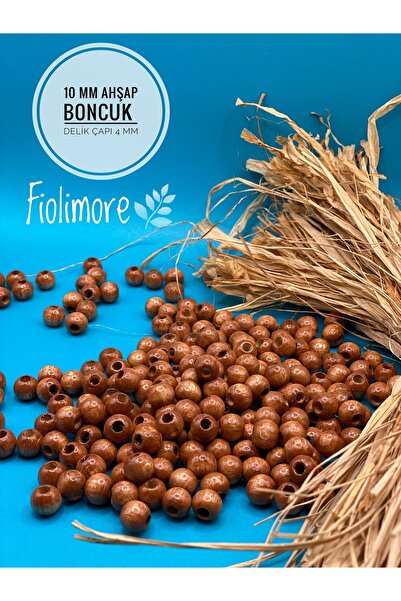 Fiolimore خرز خشبي تان 10 ملم (50 جرام 135 قطعة) قطر الفتحة العريضة 4 ملم حقي...