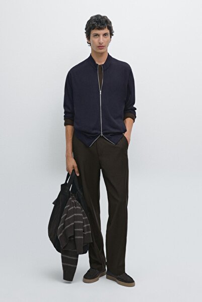 Massimo Dutti %100 merinos yünü fermuarlı triko hırka