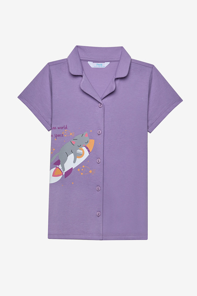 Penti Kız Çocuk Cat Gömlek Pamuklu Lila Pijama Takımı