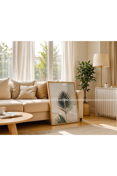 Tontilika Minimalist Yaprak Desenli 3'lü Ahşap Çerçeveli Tablo Seti