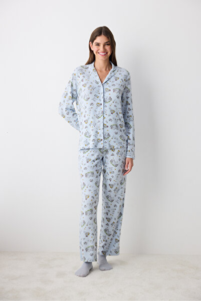 Penti Lazy Weekend Açık Mavi Gömlek Pantolon Pijama Takımı