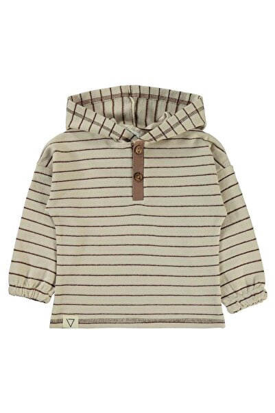 Civil Boys Çizgili Patlı Kapşonlu 2-5 Yaş Sweatshirt - Bej 5-6 Yaş