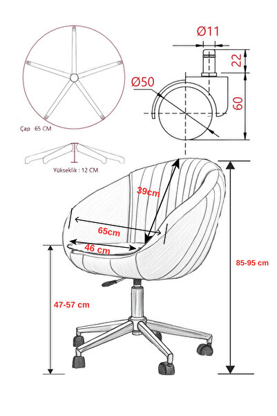 SandalyeDeposu İstiridye Krom Ayaklı Çalışma Koltuğu (Krem Kumaş)