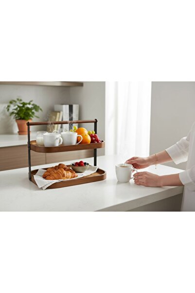 ANJEAHOME Salerno 2-Tier Acacia Organizer and Spice Rack Stand - Kitchen and Bathroom Organizer