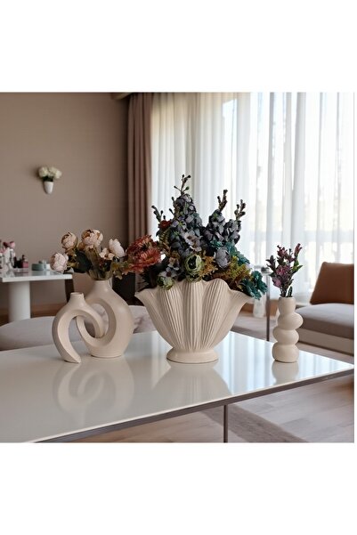 The Motellas Decorative Cream Oyster Object & 2-Piece Vase Candle Holder Set – Large Size |   Living Room, Office Home Decoration