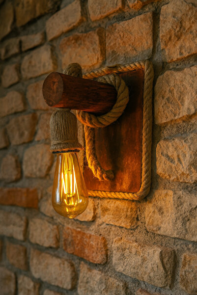 Eyzhen Jute Rope Detailed Wooden Wall Sconce Cafe Home Office Balcony Decorative Lighting 3 Pieces