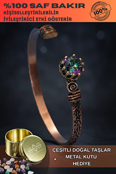 OSMANLI GÜMÜŞ Kadın Bakır Bileklik - Mistik Topaz Taşlı Kadın Bilezik Metal K...