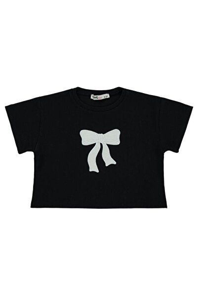 Civil Girls Bow Embroidered T-Shirt for Ages 2-5 - Black 5-6 Years