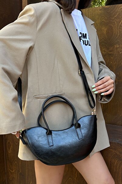 Moon Çanta Lune Half Moon Shaped Black Crossbody Women's Shoulder Bag